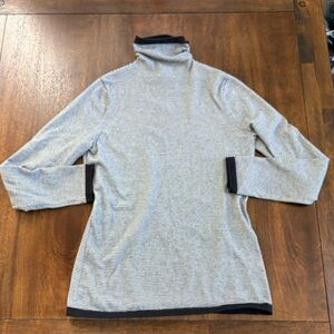 Duluth Trading Co LS Striped Sweater Black Cream Coolmax Mock Neck Women M